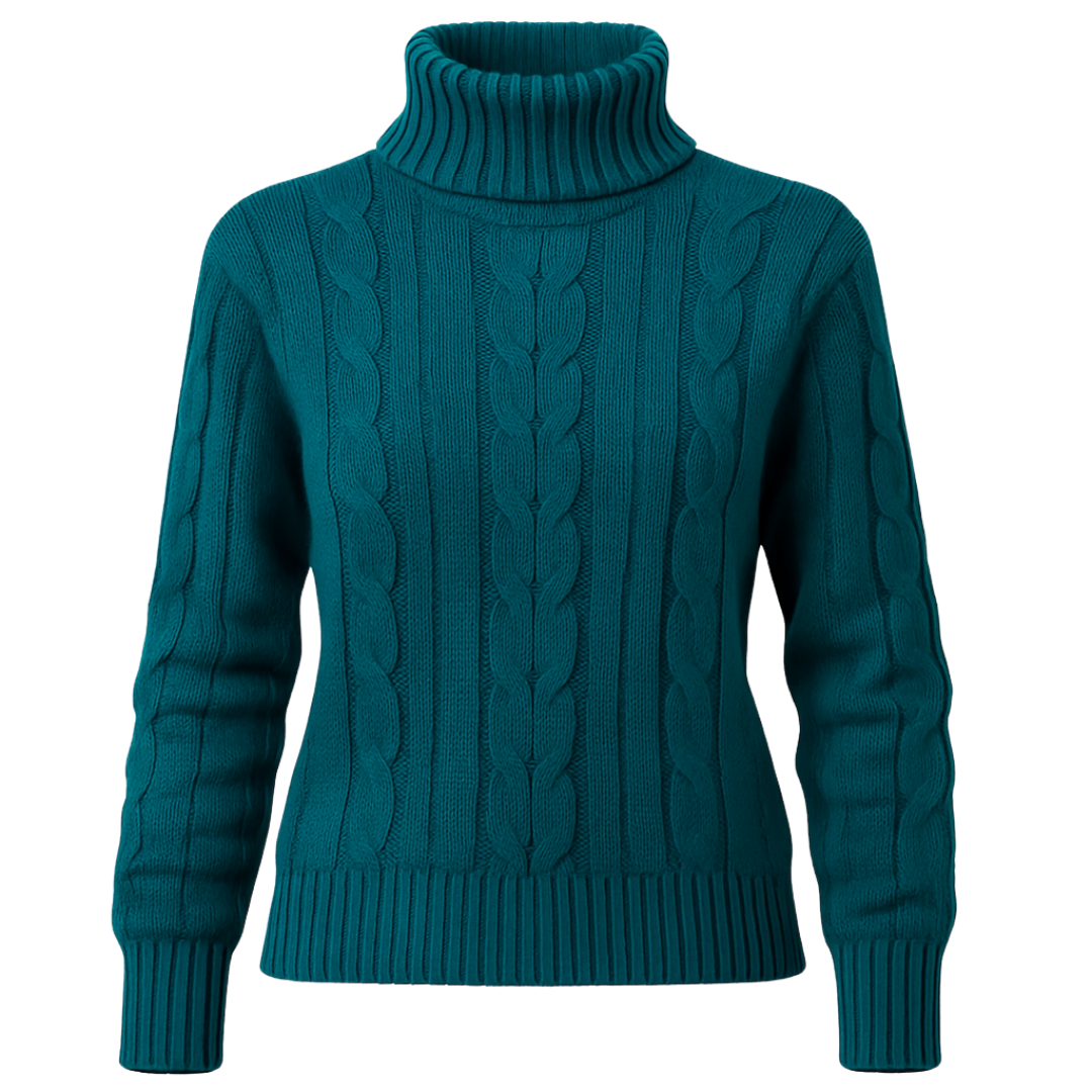 Suéter de Tricot Gola Alta Verde Escuro Feminino - FemmeBelle