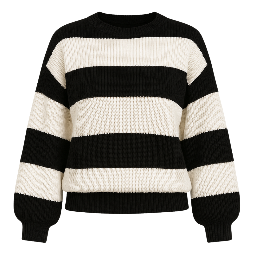 Suéter de Tricot Preto e Branco Feminino - FemmeBelle